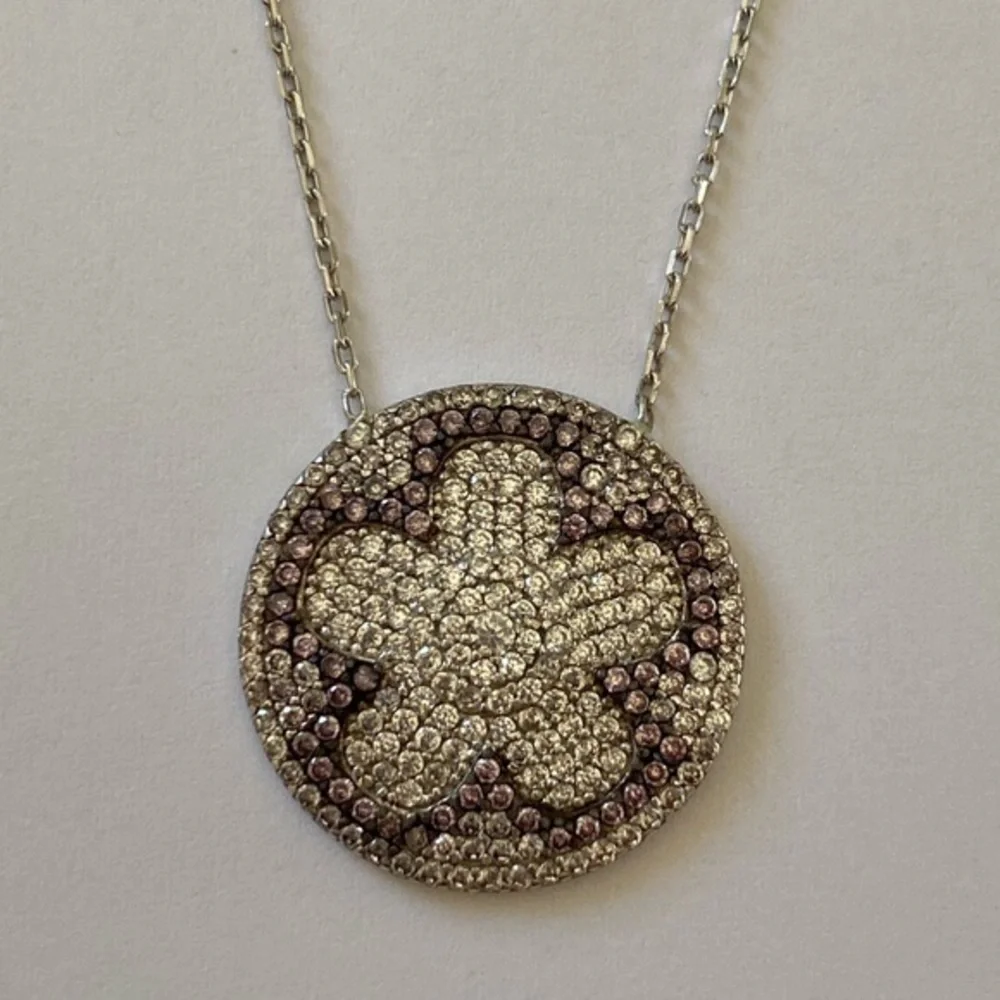 925 Silver purple flower round cz necklace